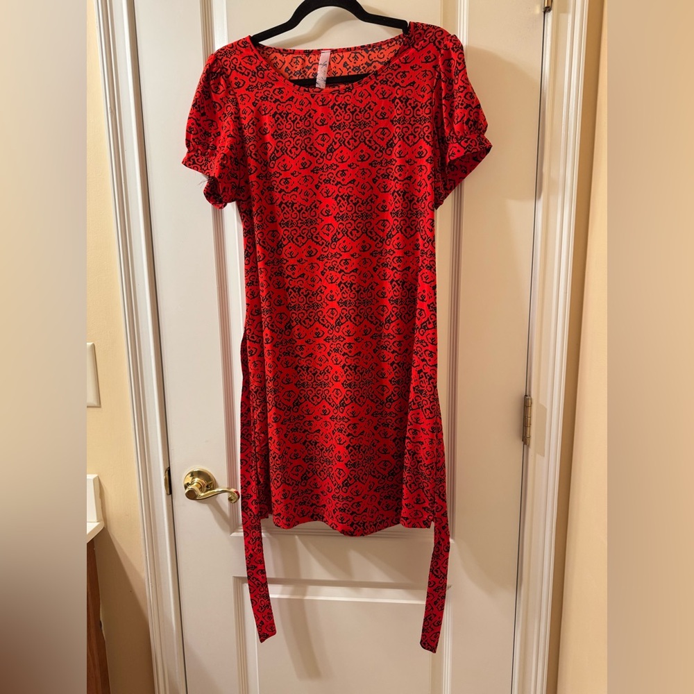 Vibrant Red and Black Patterned  Dress